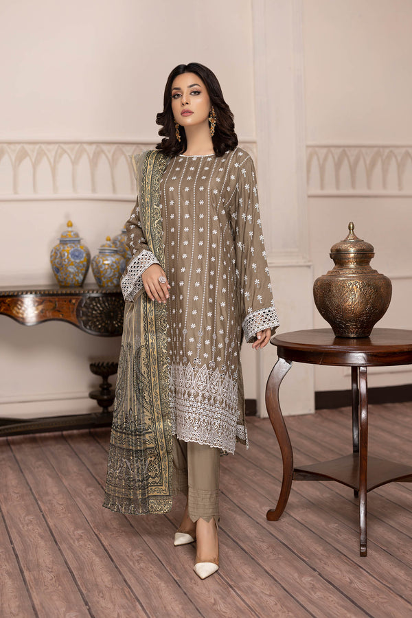Asiatic Lilly - Schiffli Embroidered Linen 3PC Pret