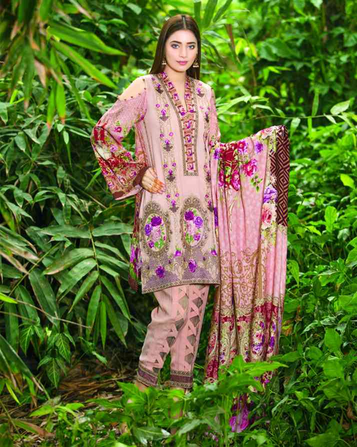 CARROT PINK EMBROIDERED WITH DIGITAL PRINTED LINEN UNSTITCHED 3 PIECE