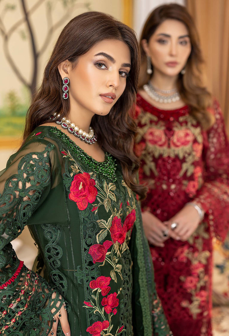 Rose Forest - Embroidered Organza Stitched