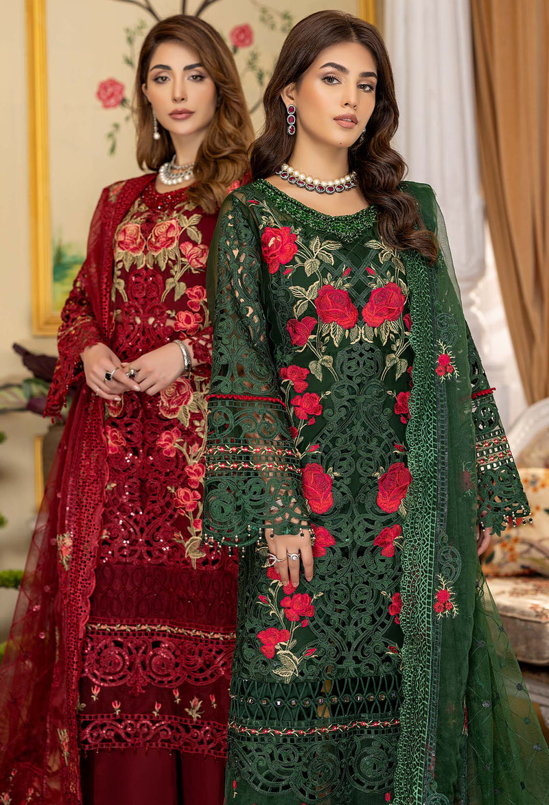 Rose Forest - Embroidered Organza Stitched