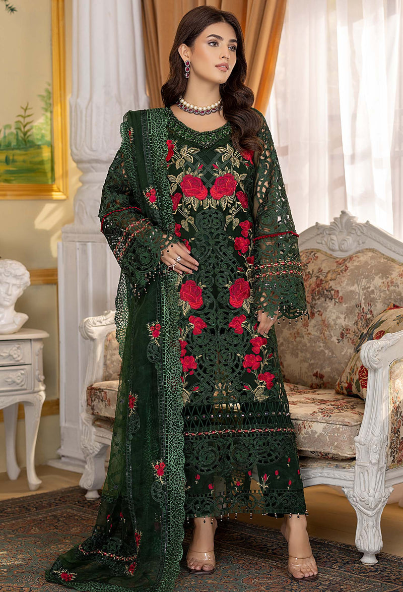 Rose Forest - Embroidered Organza Stitched