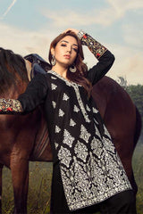 Achromatic Black - Premium Embroidered Jacquard Unstiched Lawn Kurti