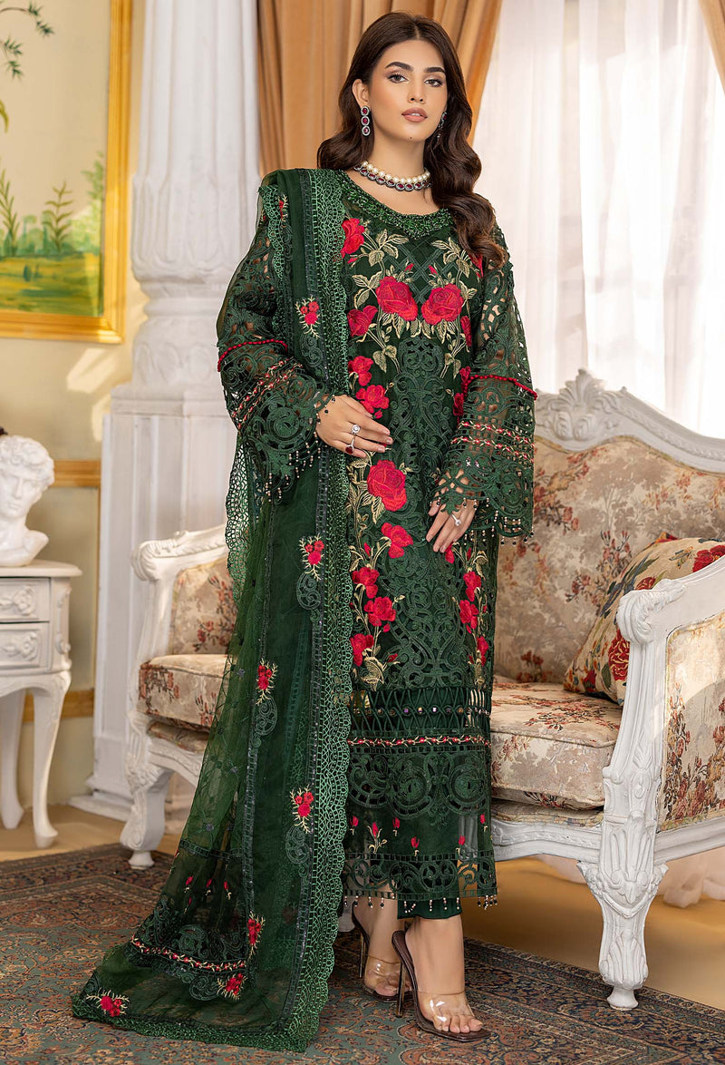 Rose Forest - Embroidered Organza Stitched