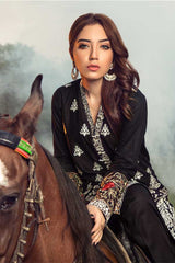 Achromatic Black - Premium Embroidered Jacquard Unstiched Lawn Kurti