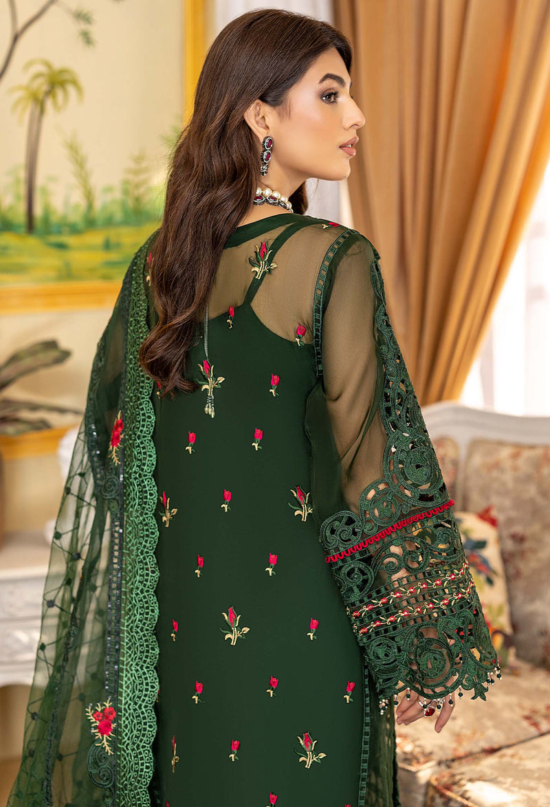 Rose Forest - Embroidered Organza Stitched
