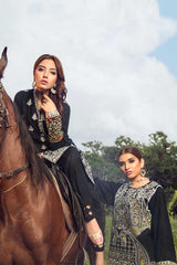 Achromatic Black - Premium Embroidered Jacquard Unstiched Lawn Kurti