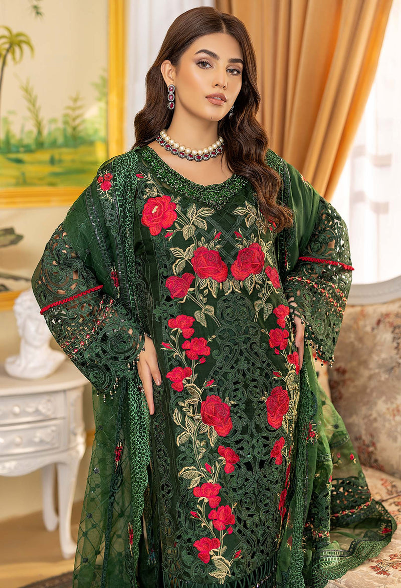Rose Forest - Embroidered Organza Stitched