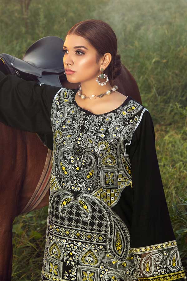 Deceitful Black - Premium Embroidered Jacquard Unstiched Lawn Kurti