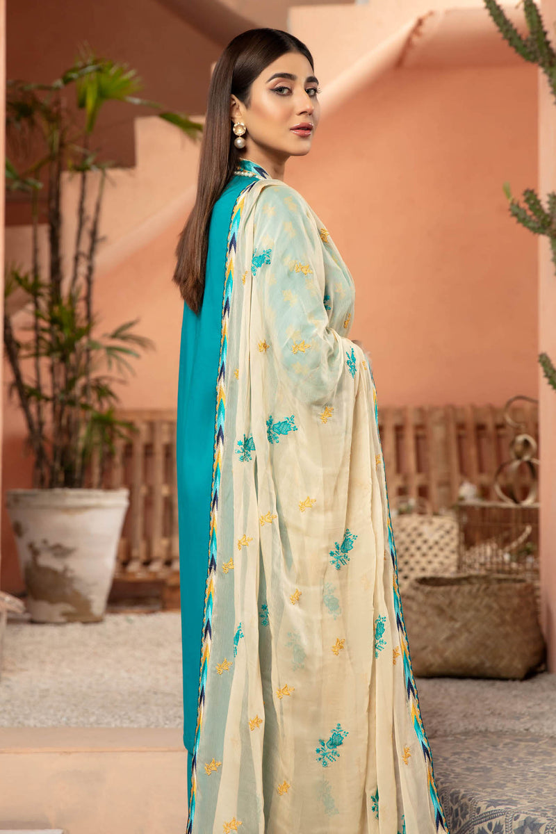 Dark Cyan - Embroidered Lawn Stitched 3PC