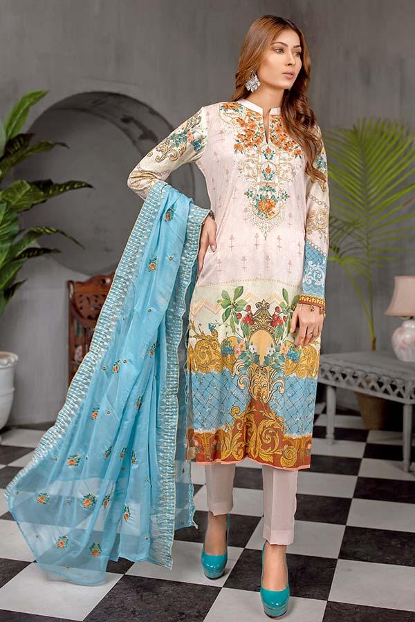 Bellflower - Digital Printed Embroidered Lawn With Chiffon Dupatta