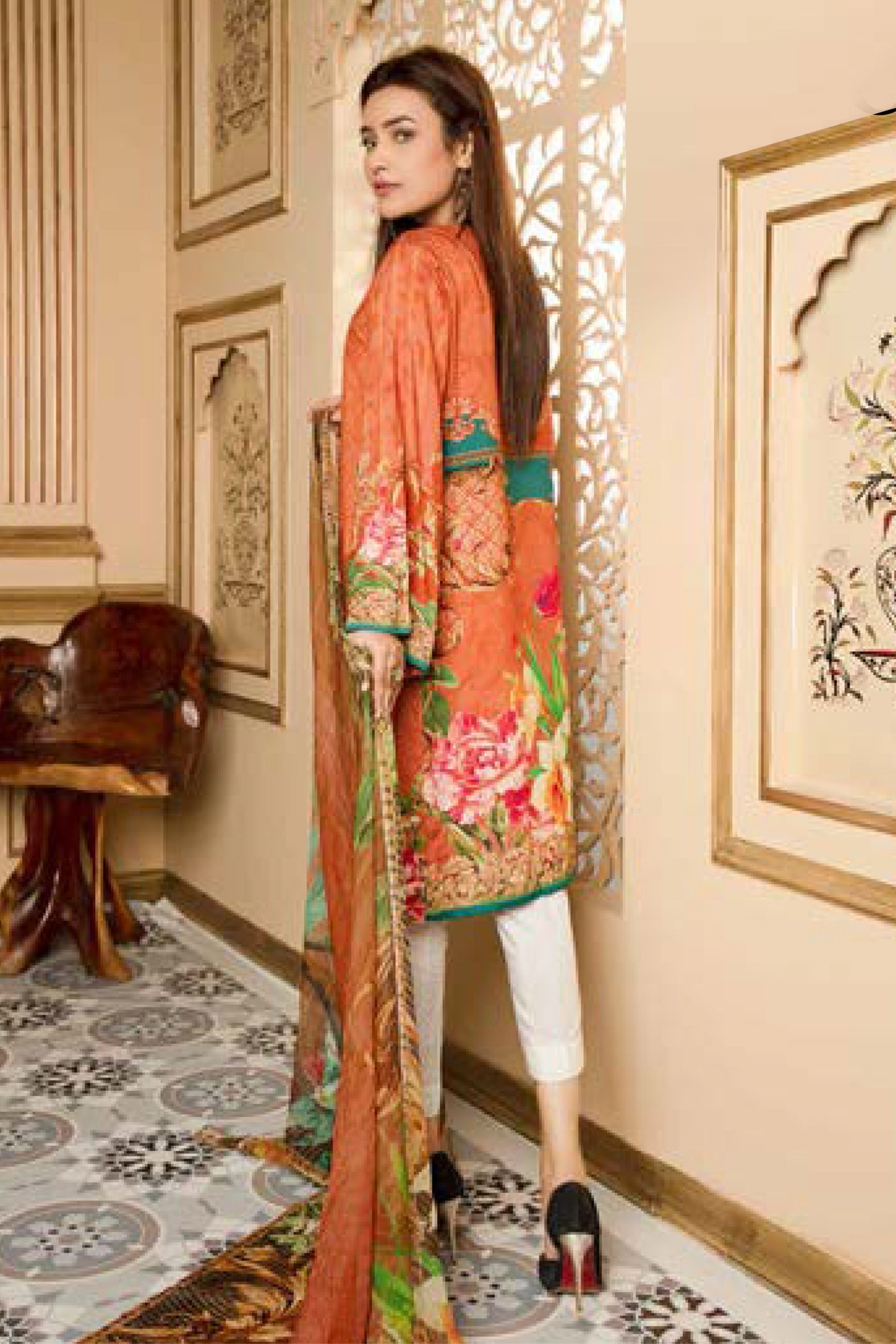 Orangle - Digital Printed and Embroidered Linen 3PC