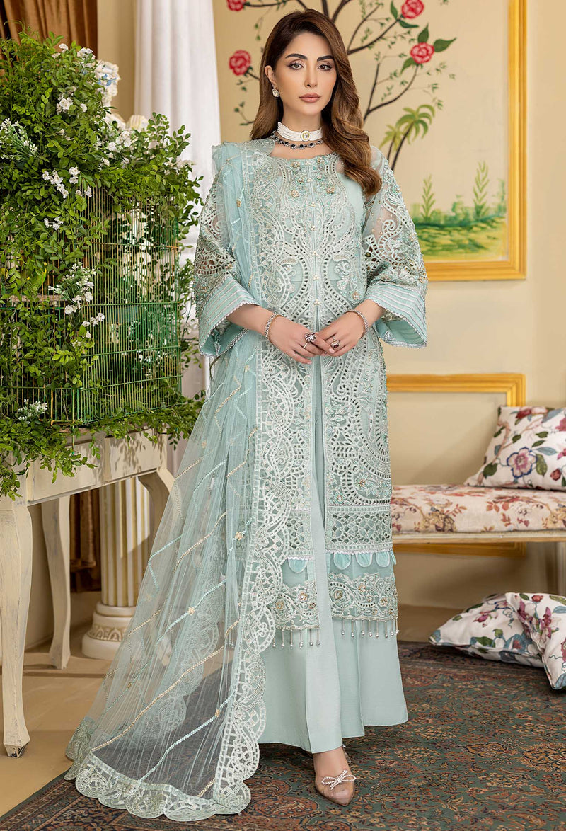 Skyblue Daisy - Embroidered Organza