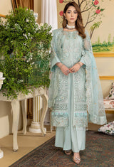 Skyblue Daisy - Embroidered Organza Stitched