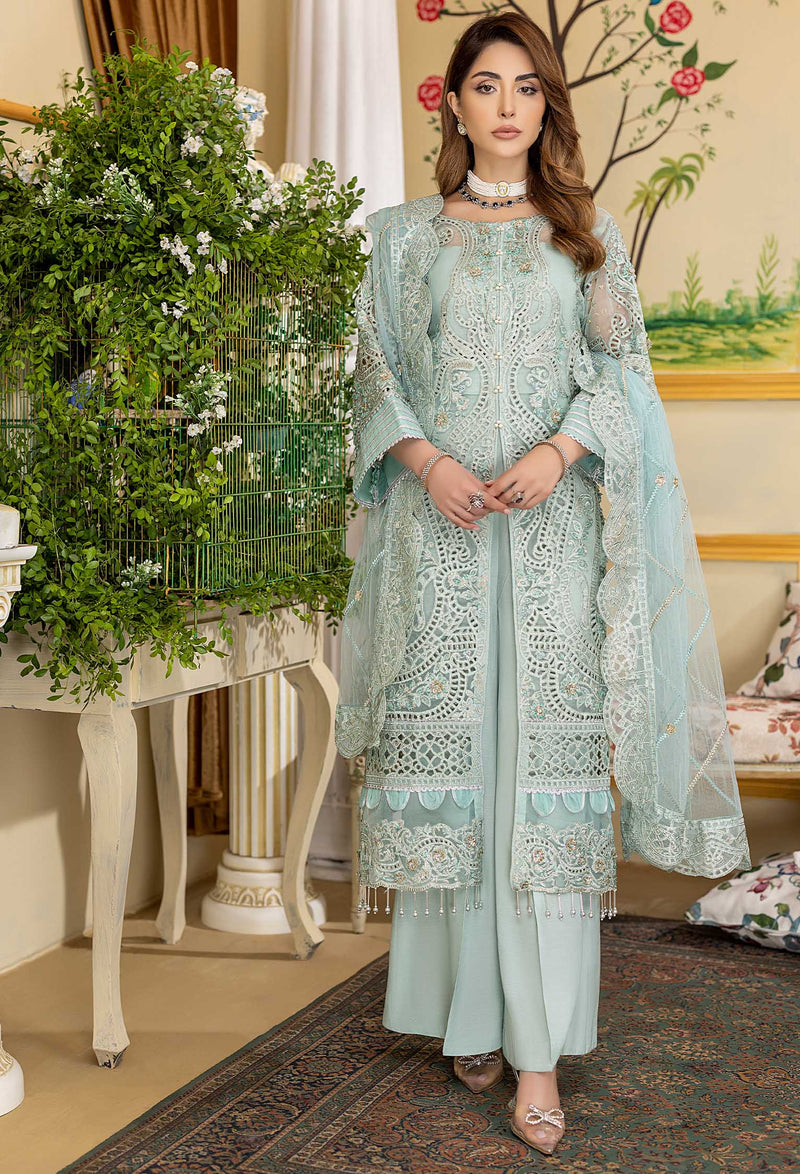 Skyblue Daisy - Embroidered Organza Stitched