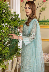 Skyblue Daisy - Embroidered Organza