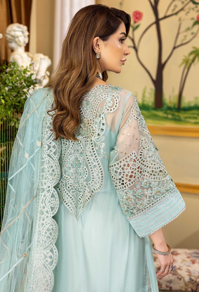 Skyblue Daisy - Embroidered Organza Stitched