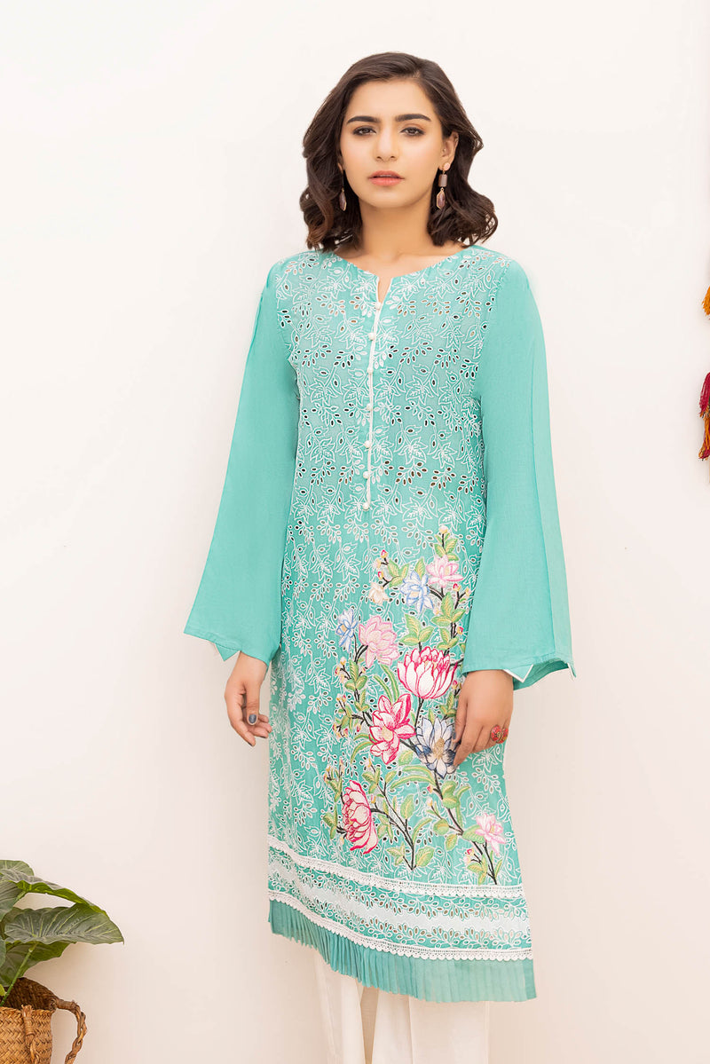 Aqua Aster - Embroidered Schiflli Lawn Stitched