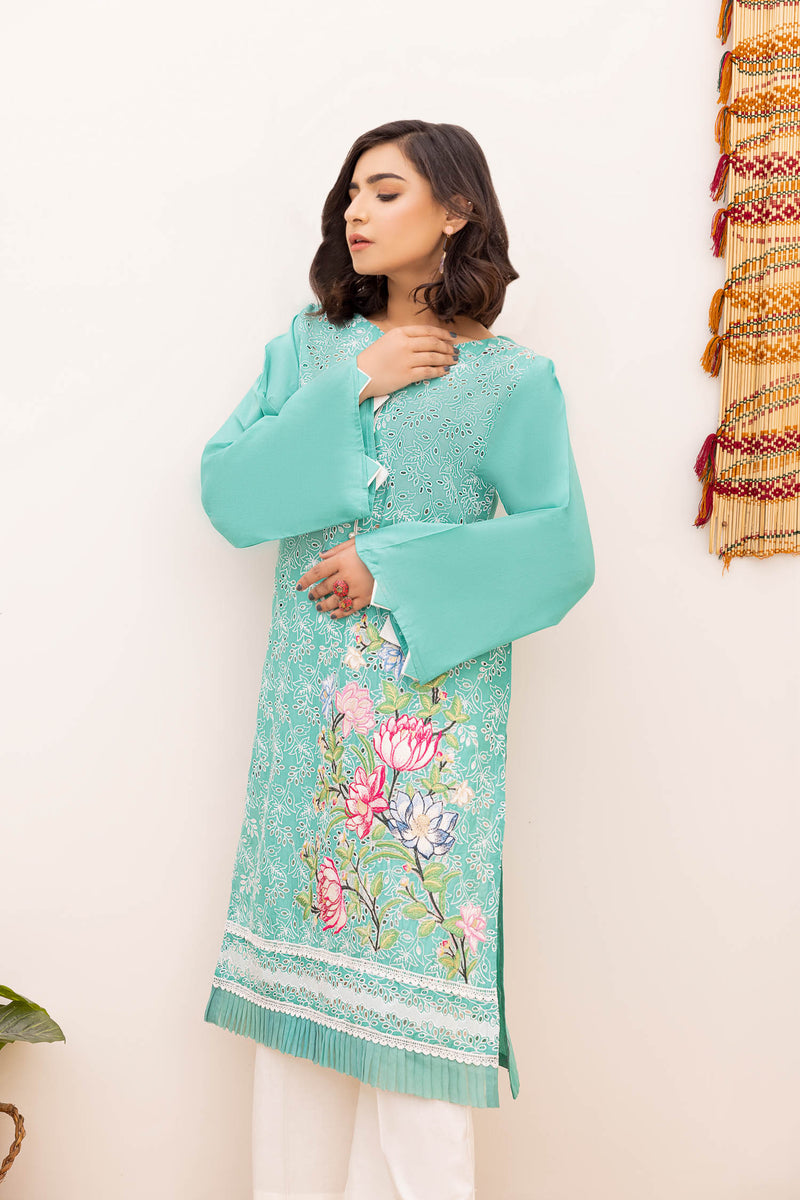 Aqua Aster - Embroidered Schiflli Lawn Stitched