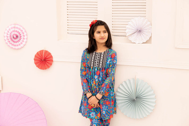 Blue Flowers - Stitched Printed Lawn 2PC