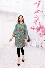 Green Tulip - Digital Printed Stitched Lawn Kurti