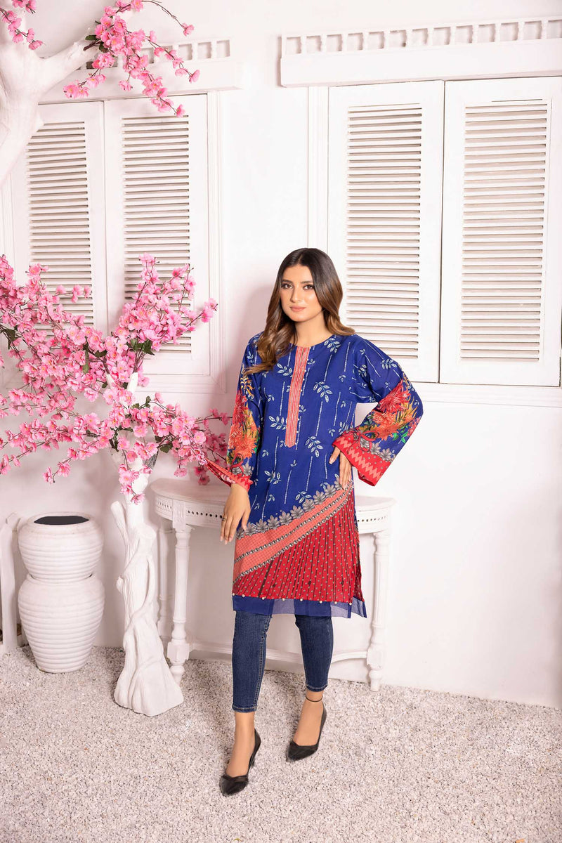 Neel Mix - Digital Printed Stitched Lawn Kurti