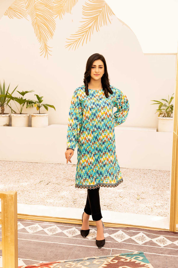 Soft Sea - Digital Printed Stitched Lawn Kurti