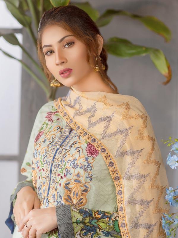Pastachio - Digital Printed Embroidered Lawn With Chiffon Dupatta