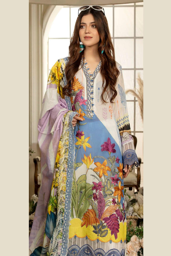 Sumond - Digital Printed & Embroidered Swiss Lawn 3PC