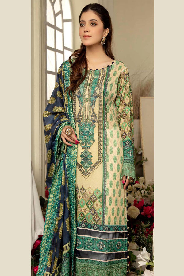 Grozin - Digital Printed & Embroidered Swiss Lawn 3PC