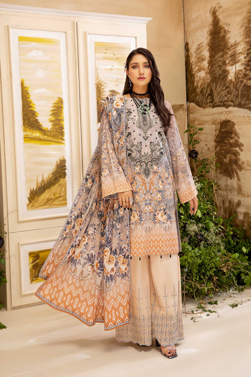 Malva - Digital Printed And Embroidered Lawn 3PC