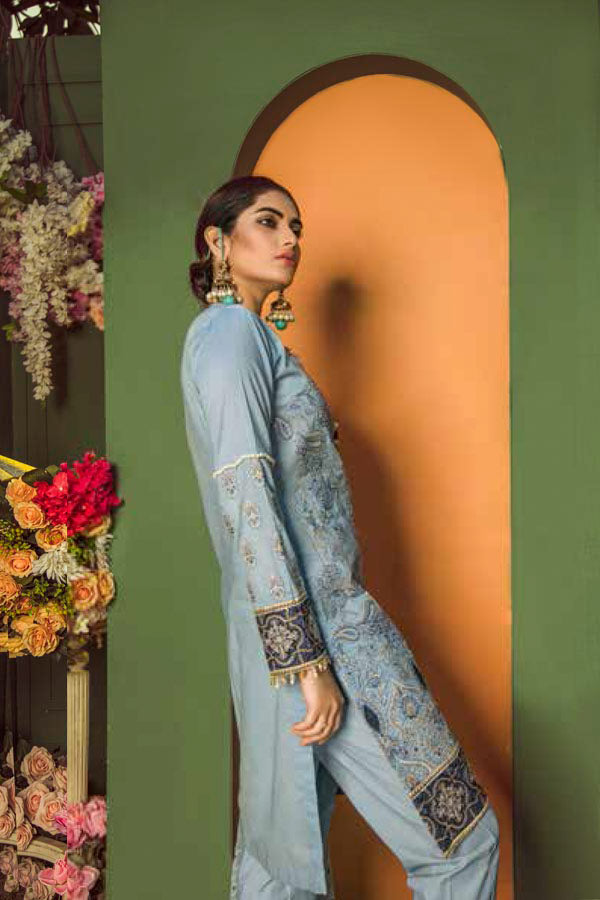 CADET BLUE - EMBROIDERED LAWN UNSTITCHED
