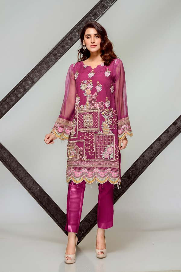 Beryl - Embroidered & Hand Embellished Cotton Net