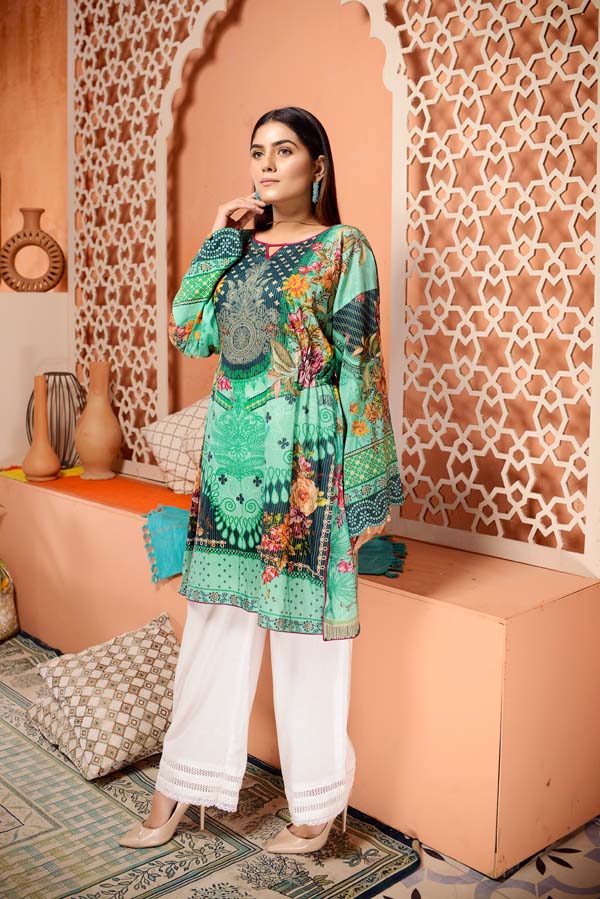 Dark Turquoise - Digital Mesuri Lawn Unstitch Shirt