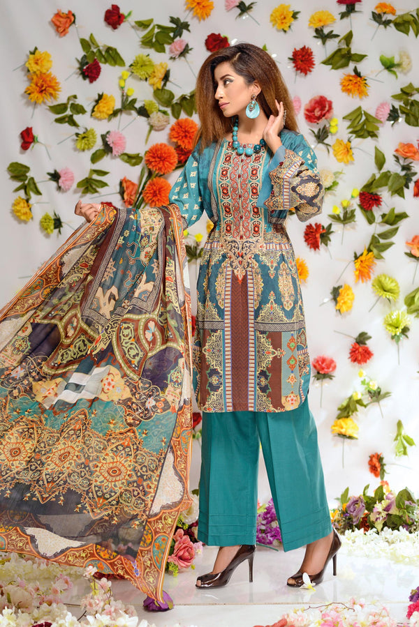 Aurnia - Digital Printed and Embroidered Lawn 3PC