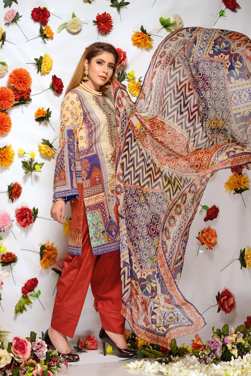 Tinley - Digital Printed and Embroidered Lawn 3PC