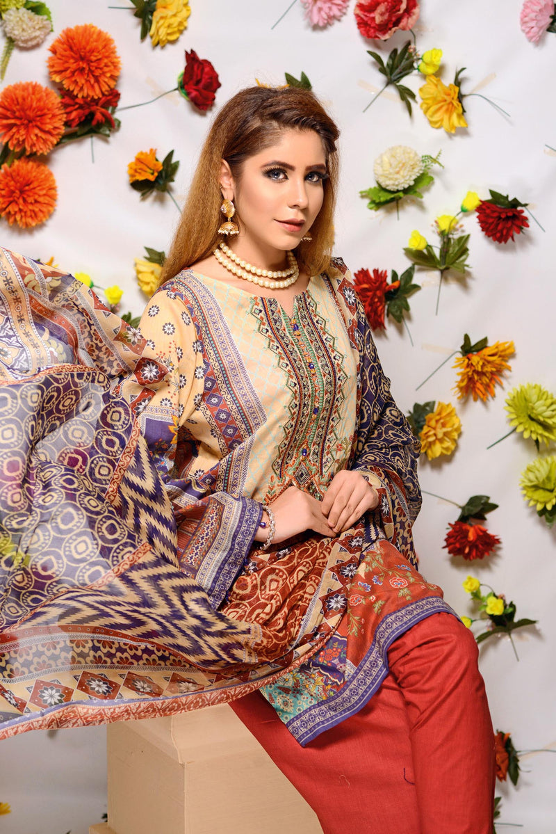 Tinley - Digital Printed and Embroidered Lawn 3PC