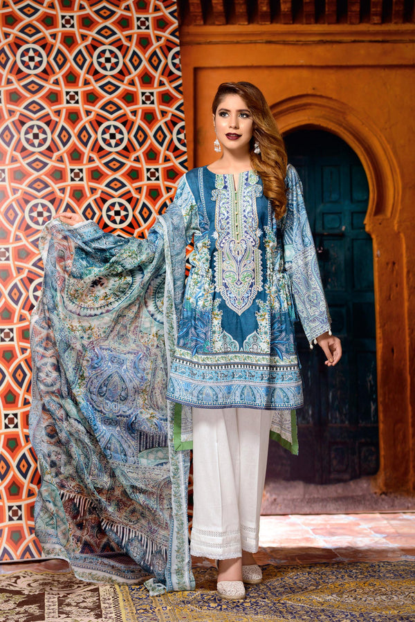 Amias - Digital Printed and Embroidered Lawn 3PC