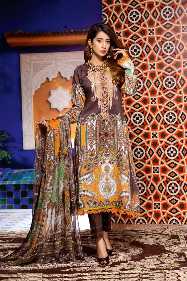 Vidarr - Digital Printed and Embroidered Lawn 3PC