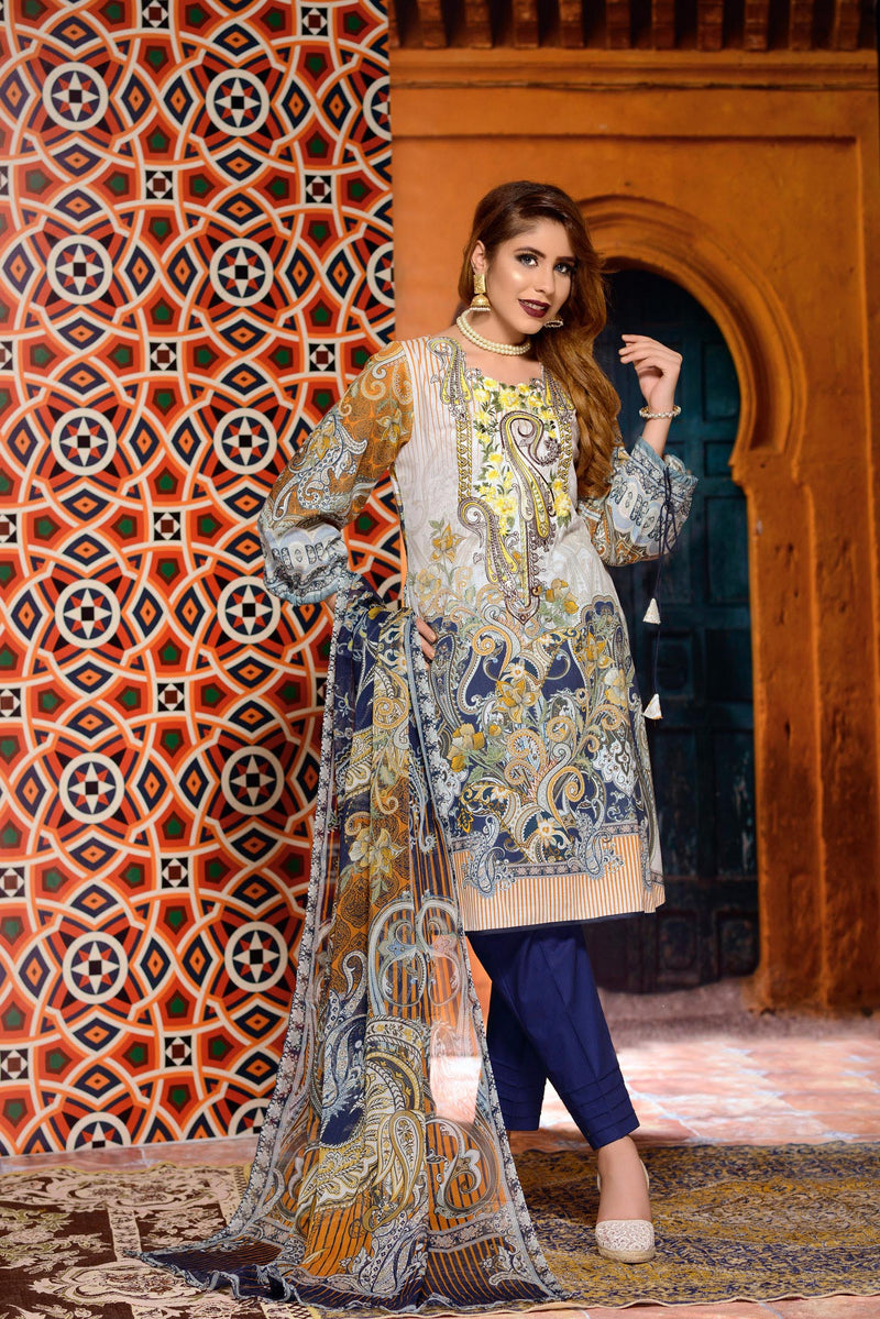 Anwyn - Digital Printed and Embroidered Lawn 3PC