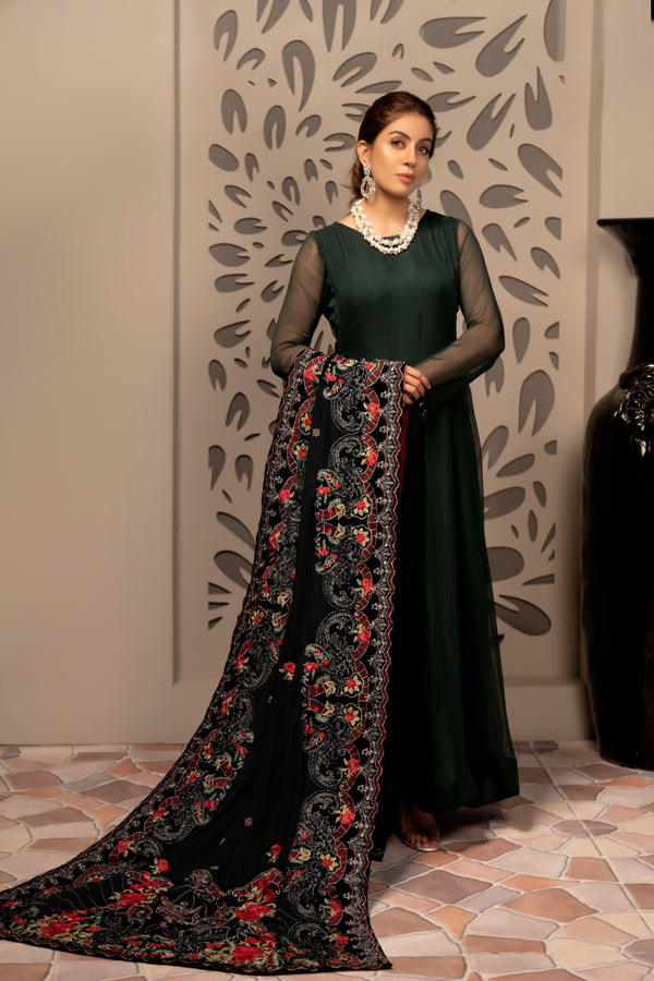 Azure - Embroidered Velvet Shawl