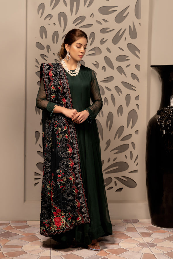 Azure - Embroidered Velvet Shawl