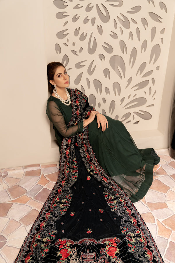 Azure - Embroidered Velvet Shawl