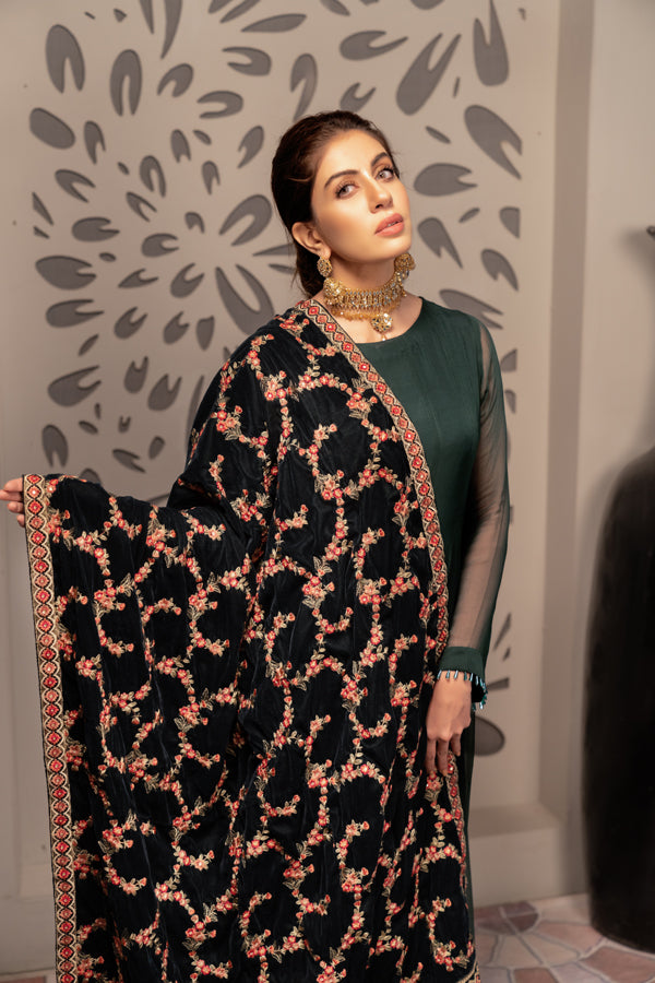 Cinder - Embroidered Velvet Shawl