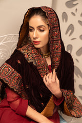 Dark Auburn - Embroidered Velvet Shawl