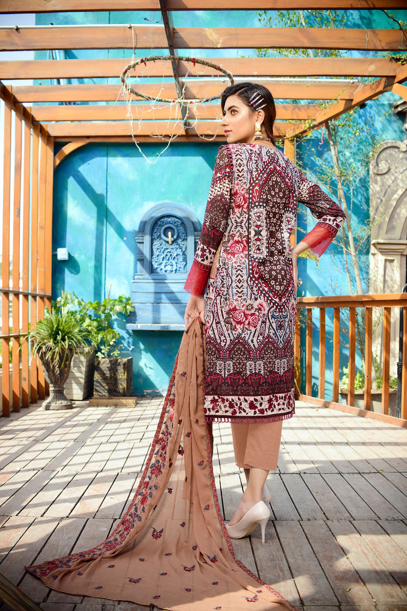 Beige - Printed and Embroidered Lawn 3PC
