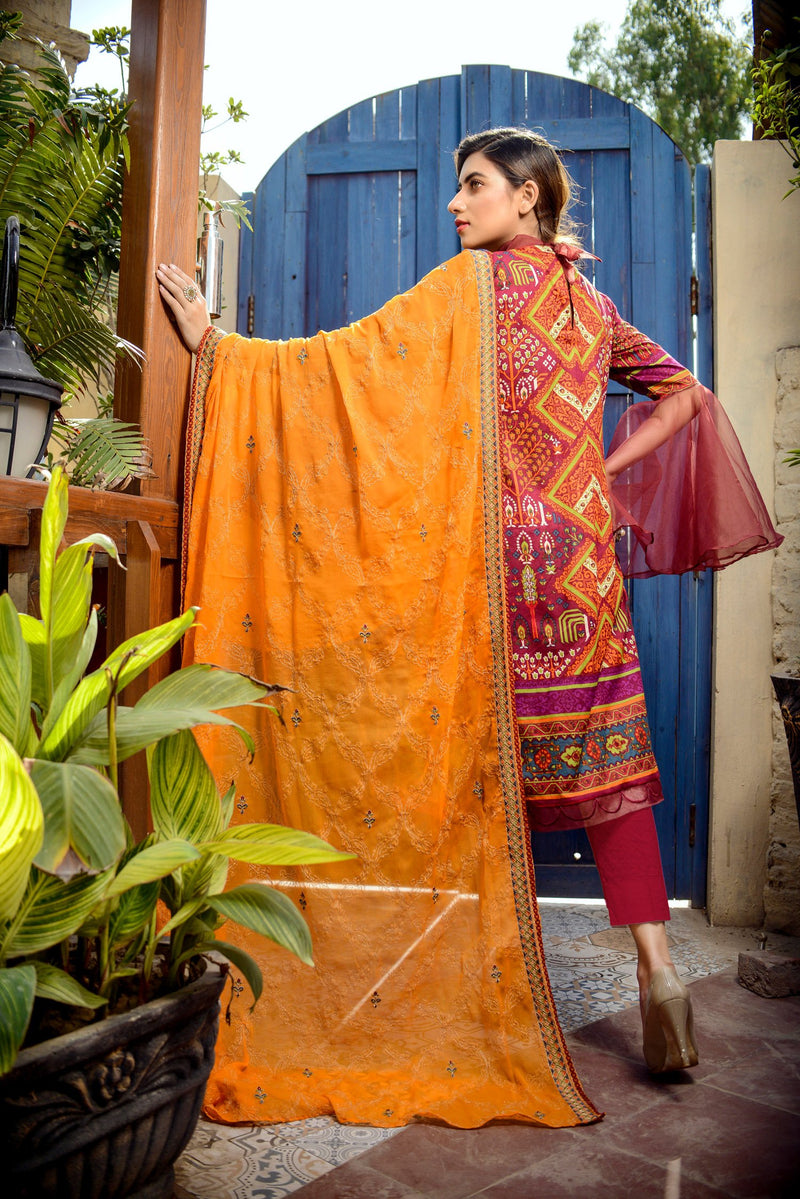cherry - Printed and Embroidered Lawn 3PC
