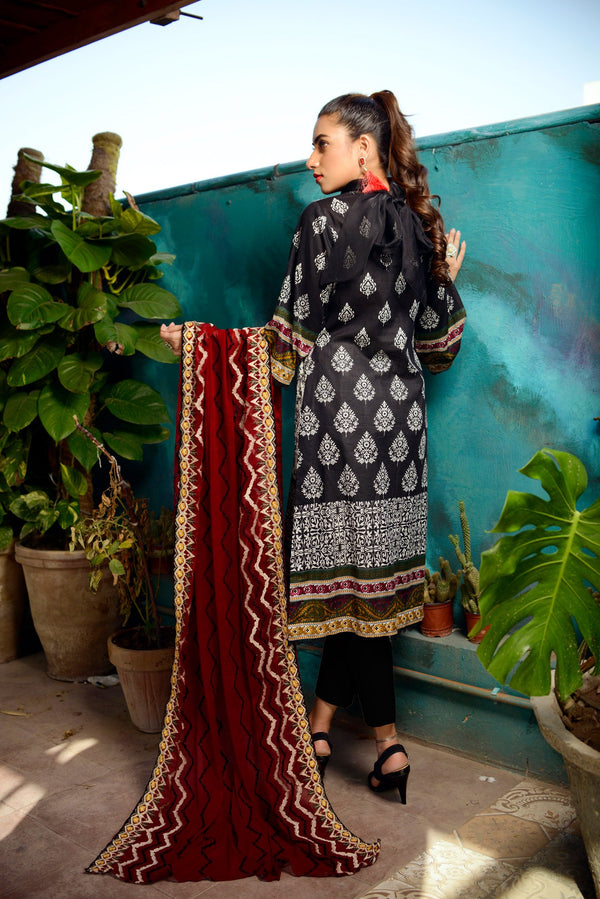 Pitch - Printed and Embroidered Lawn 3PC