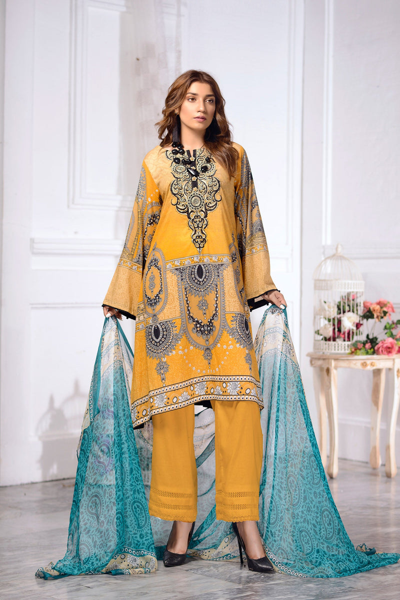 Marigold - DIGITAL PRINTED & EMBROIDERED LAWN 3PC