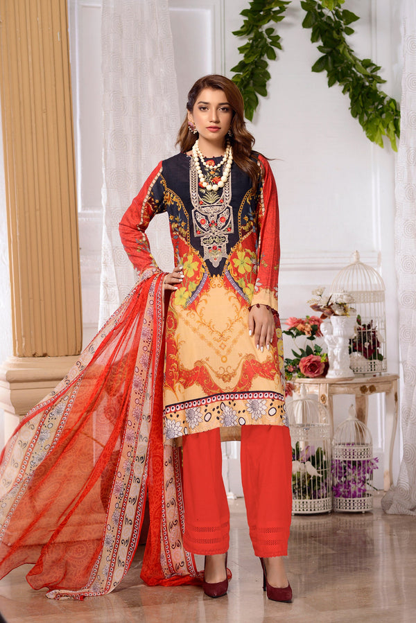 Zinnia  - DIGITAL PRINTED & EMBROIDERED LAWN 3PC