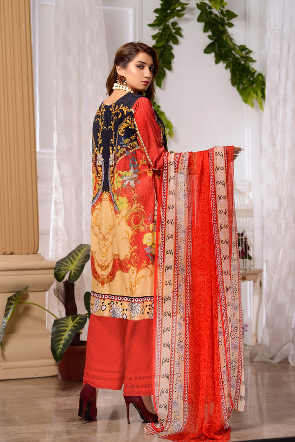 Zinnia  - DIGITAL PRINTED & EMBROIDERED LAWN 3PC